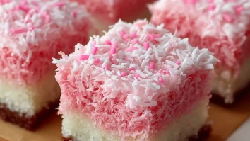 Pink Coconut Snowball Cake Bars