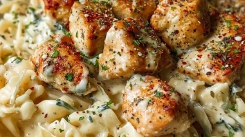 Garlic Chicken Bites and Creamy Cajun Spinach Artichoke Alfredo Pasta