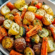 Garlic Herb Roasted Potatoes Carrots and Zucchini