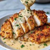 Creamy Parmesan Crusted Chicken with Garlic Sauce