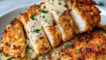 Creamy Parmesan Crusted Chicken with Garlic Sauce