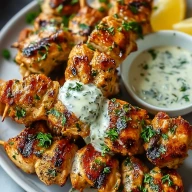 Grilled Chicken Bites with Creamy Garlic Sauce