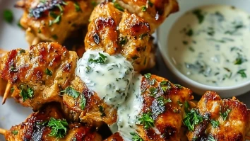 Grilled Chicken Bites with Creamy Garlic Sauce