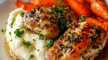 Garlic Herb Chicken with Mashed Potatoes and Glazed Carrots