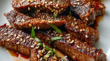 Teriyaki Marinated Beef Strips with Sesame Seeds