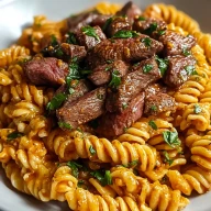 One Pot Creamy Spicy Garlic Butter Steak & Pasta
