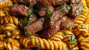 One Pot Creamy Spicy Garlic Butter Steak & Pasta
