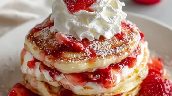 Fluffy Strawberry Cheesecake Pancakes