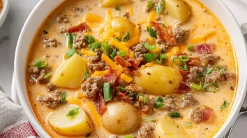 Homemade Cheeseburger Soup with Baby Potatoes