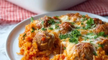 Easy Cheesy Meatball & Rice Dinner Casserole