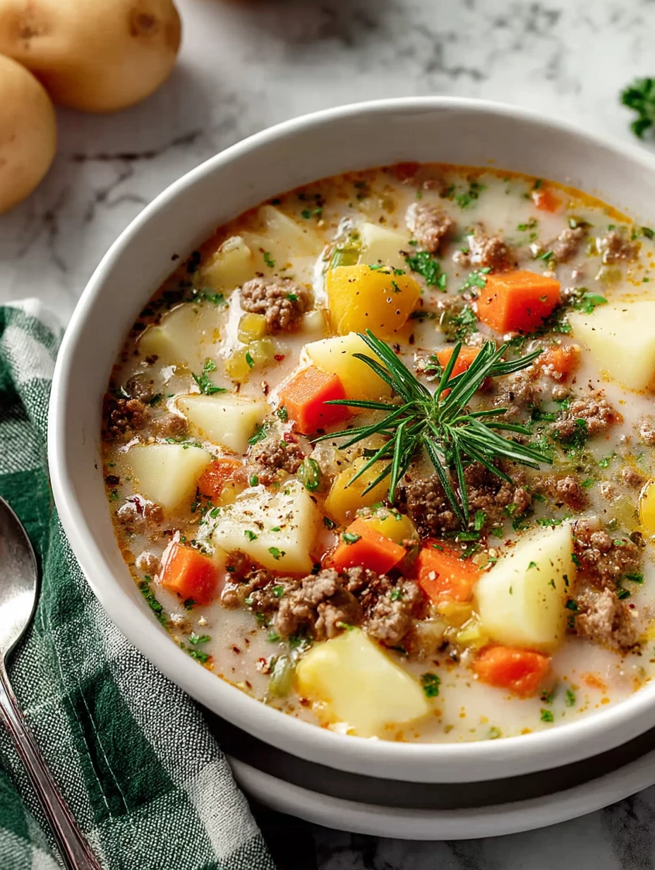 Chunky Ground Beef and Potato Soup