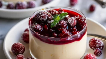 Eggnog Panna Cotta With Spiked Cranberry Sauce