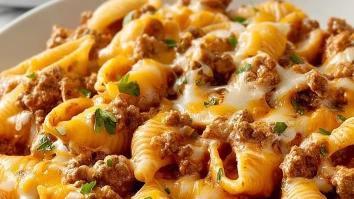 Crockpot Cheesy Ranch Beef Pasta Shells