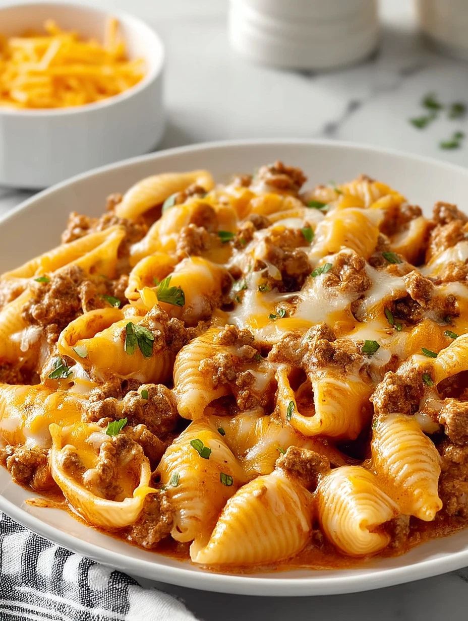 Crockpot Cheesy Ranch Beef Pasta Shells