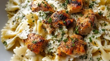 Cheesy Garlic Butter Chicken Bowties with Mozzarella Cream Sauce