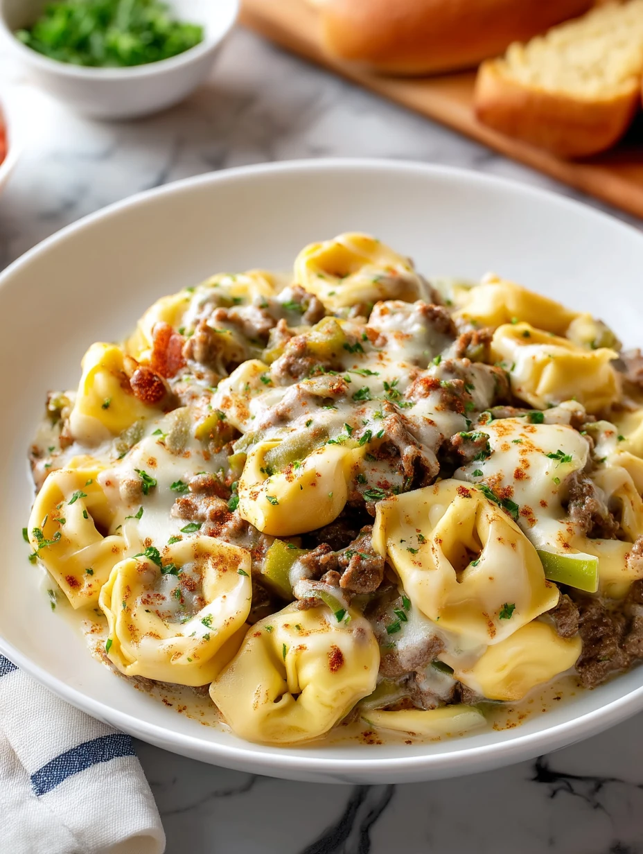 Crock Pot Cheesesteak Tortellini Recipe