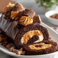 Peanut Butter Cup Chocolate Roll Cake