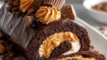 Peanut Butter Cup Chocolate Roll Cake