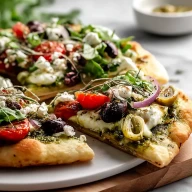 Pesto Mediterranean Flatbread Pizza