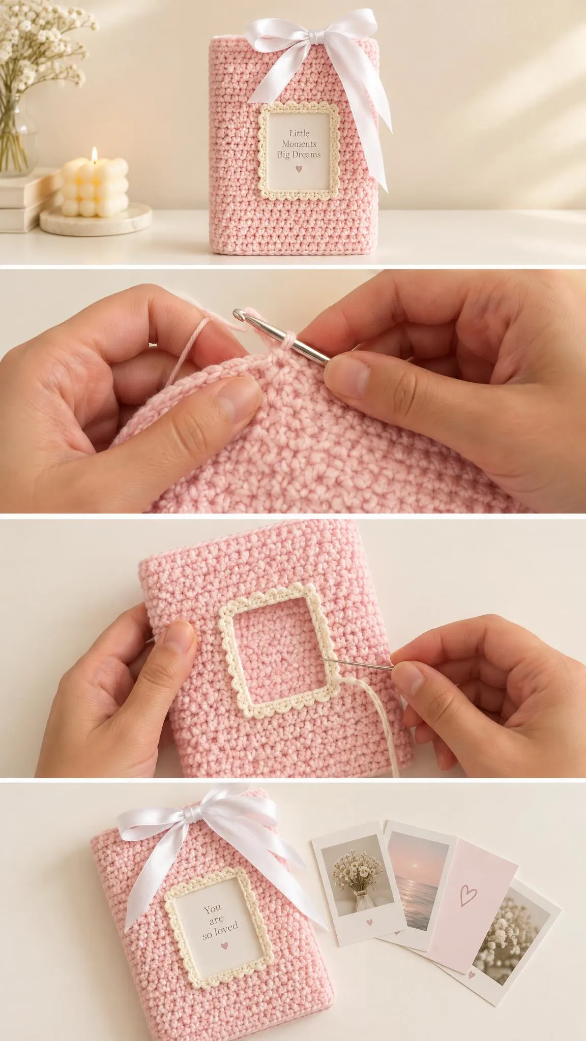 Discover how to craft a beautiful crochet book cover with a picture frame. This project combines practicality and personalization, allowing you to showcase a favorite photo or quote while protecting your beloved books.