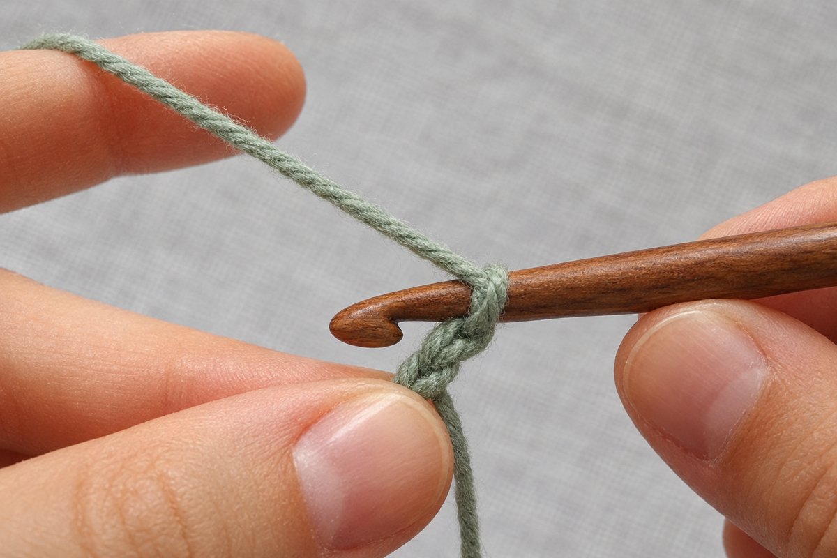 Hook inserted into the second chain from the hook on a two-stitch chain to begin the chain-2 alternative