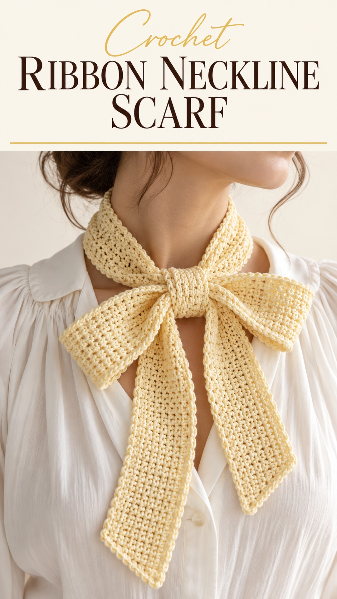 Crochet ribbon neckline scarf