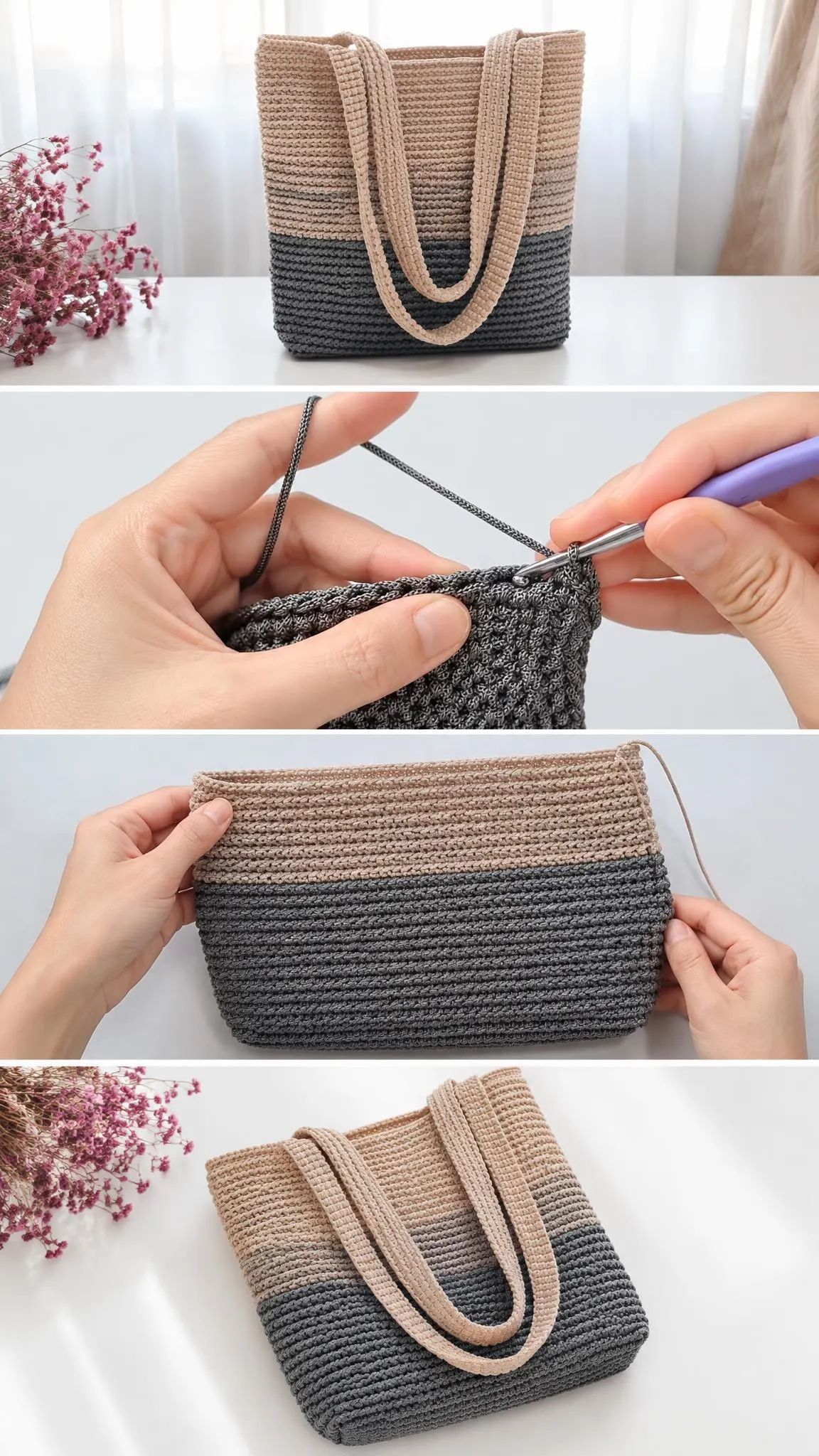 Create a beautiful crochet textured tote bag that combines style and functionality. This easy-to-follow pattern features a three-tone color block design, perfect for carrying essentials to the market or office. Customize it to match your wardrobe!