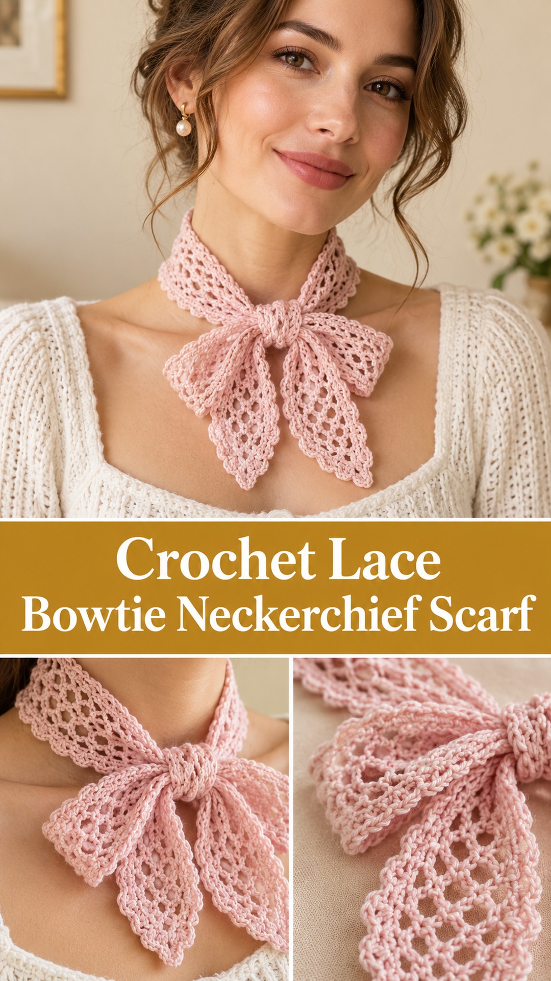 Crochet Lace Bowtie Neckerchief Scarf