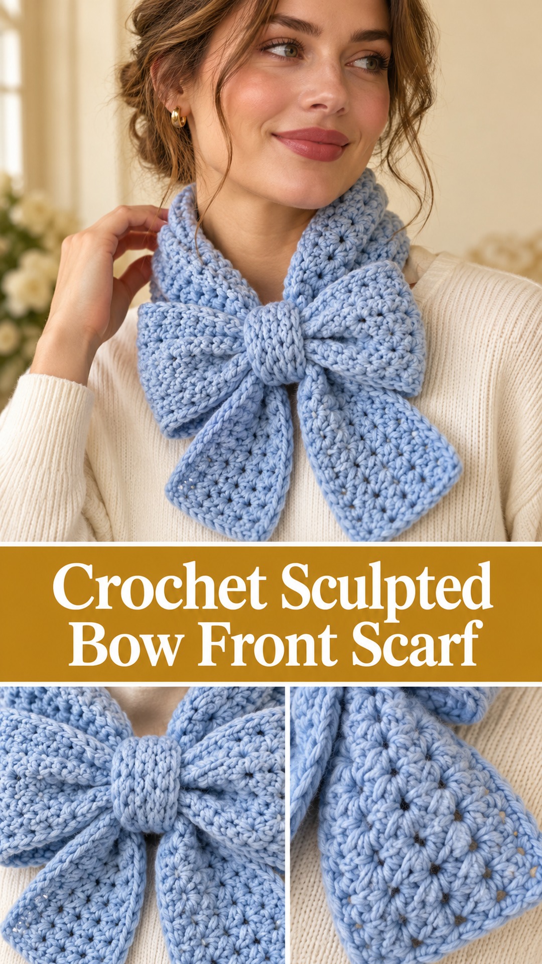 Crochet Sculpted Bow Front Scarf