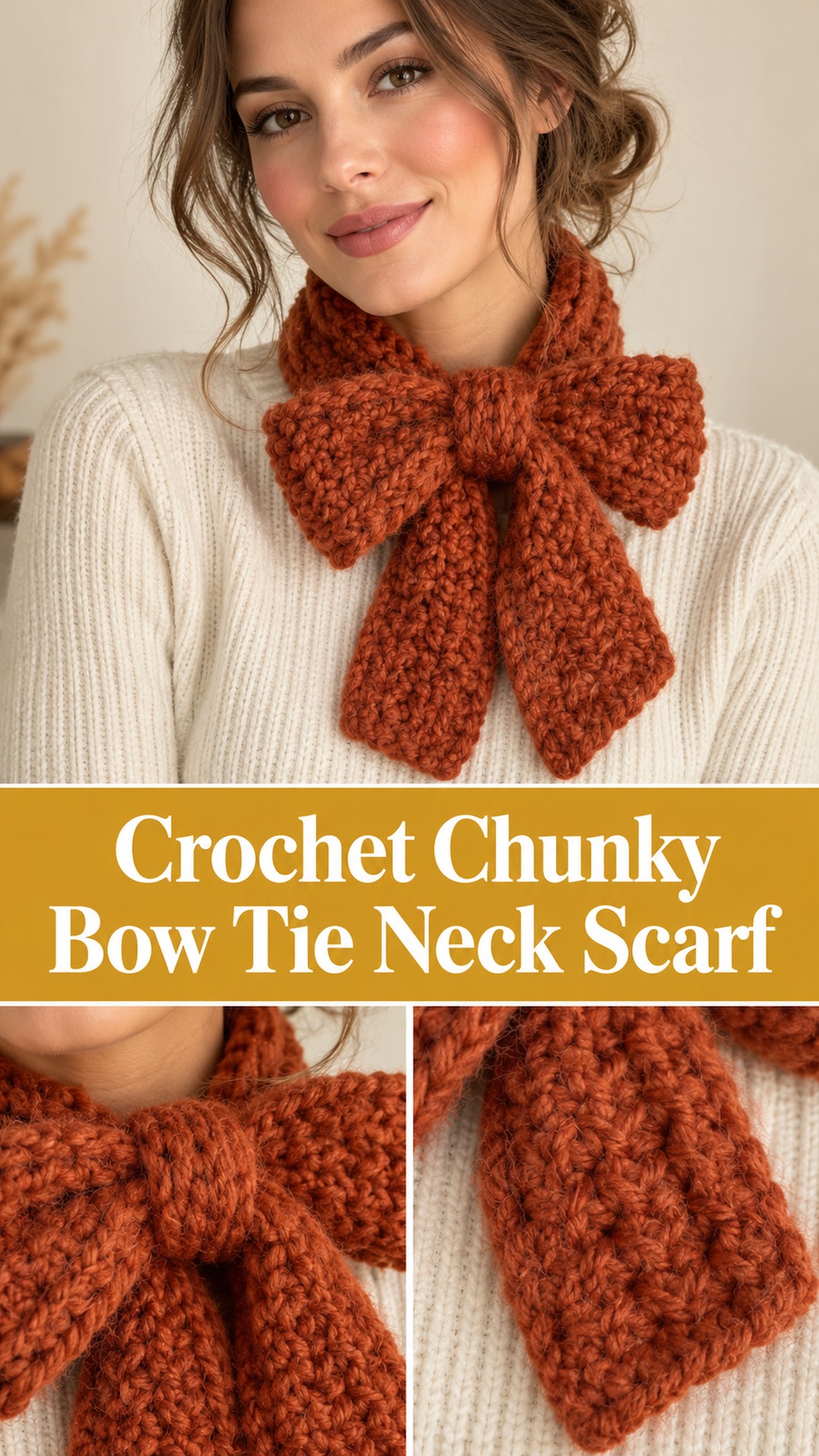 Crochet Chunky Bow Tie Neck Scarf