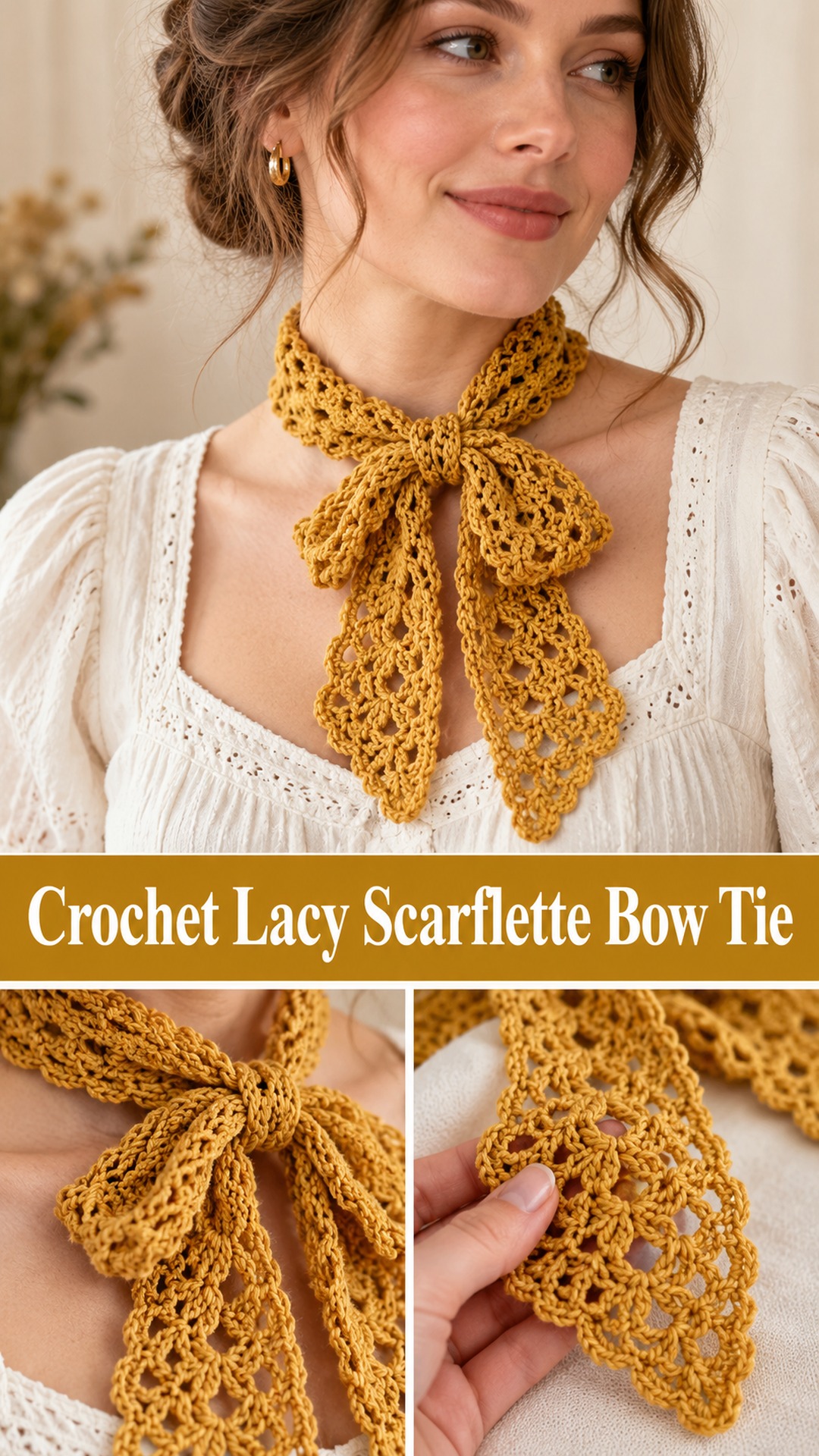Crochet Lacy Scarflette Bow Tie