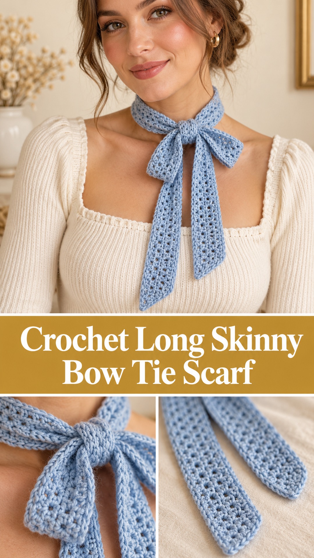 Crochet Long Skinny Bow Tie Scarf