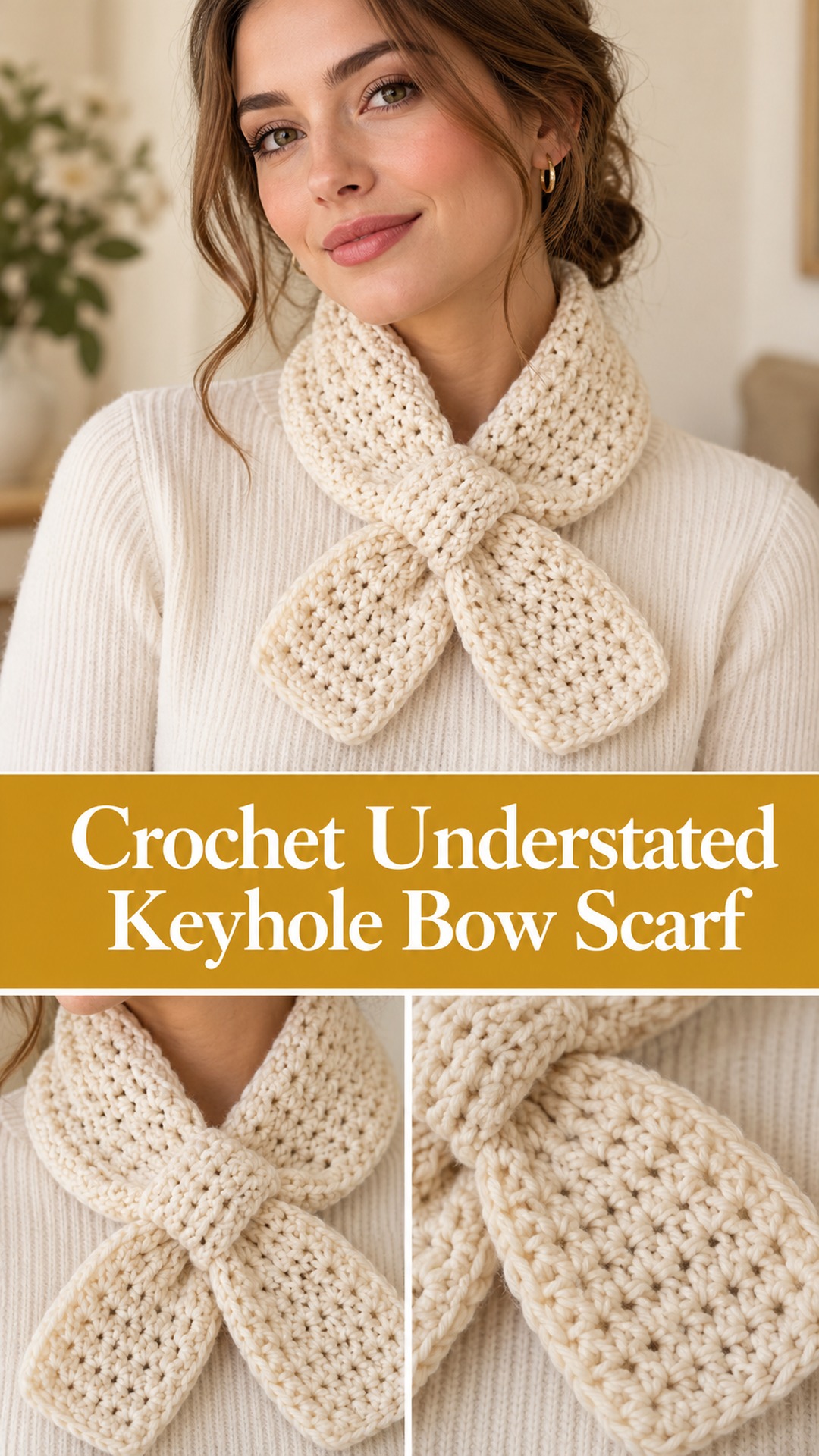 Crochet Understated Keyhole Bow Scarf