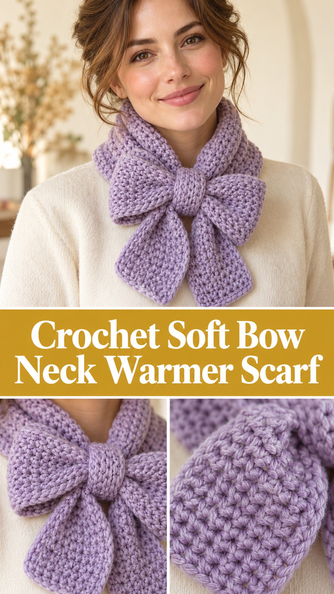 Crochet Soft Bow Neck Warmer Scarf