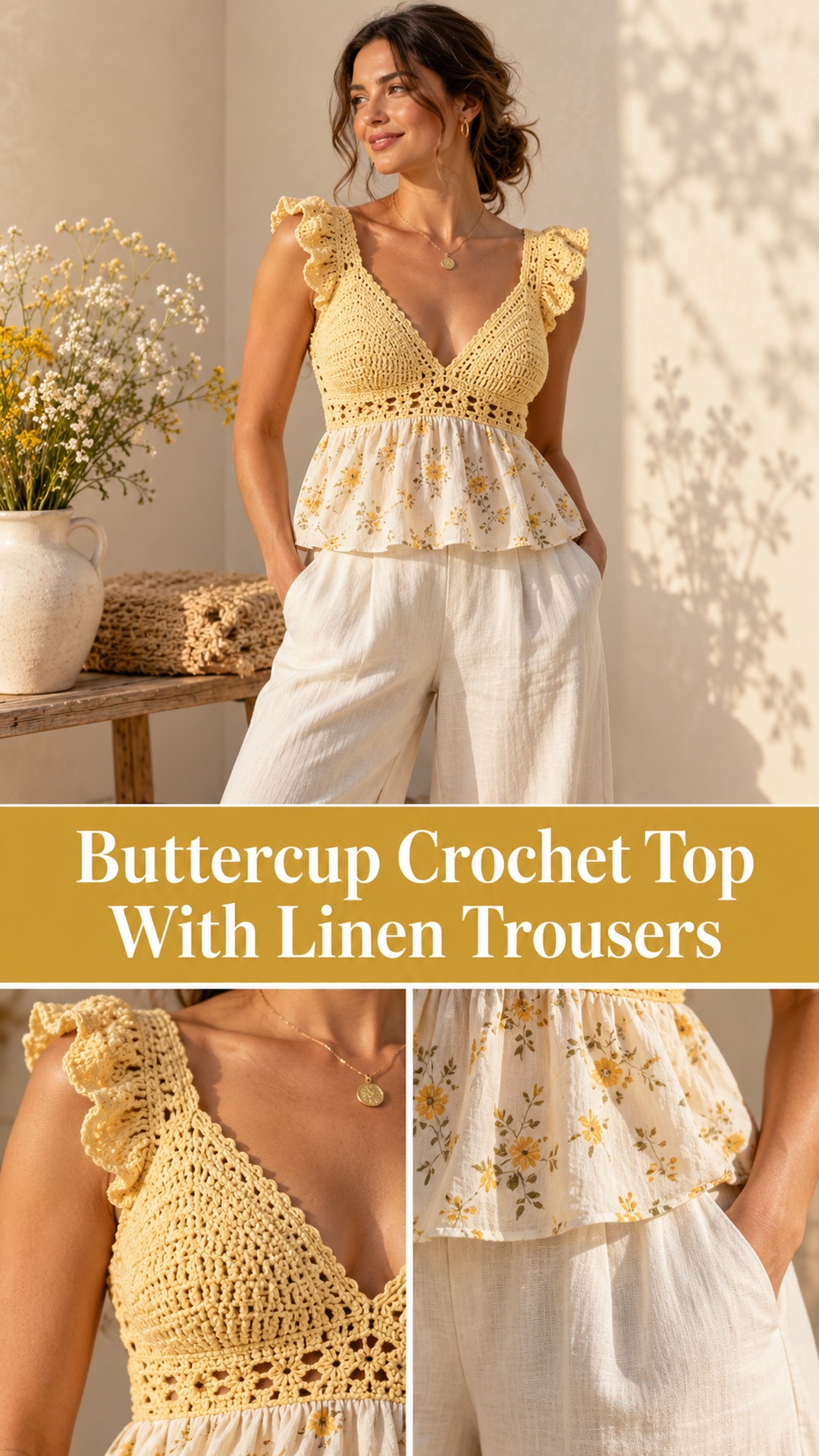 Buttercup Crochet Top With Linen Trousers