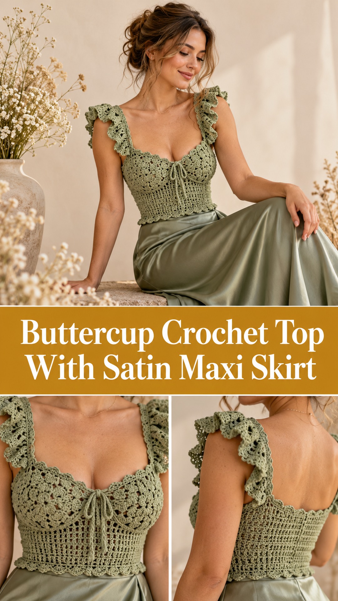 Buttercup Crochet Top With Satin Maxi Skirt