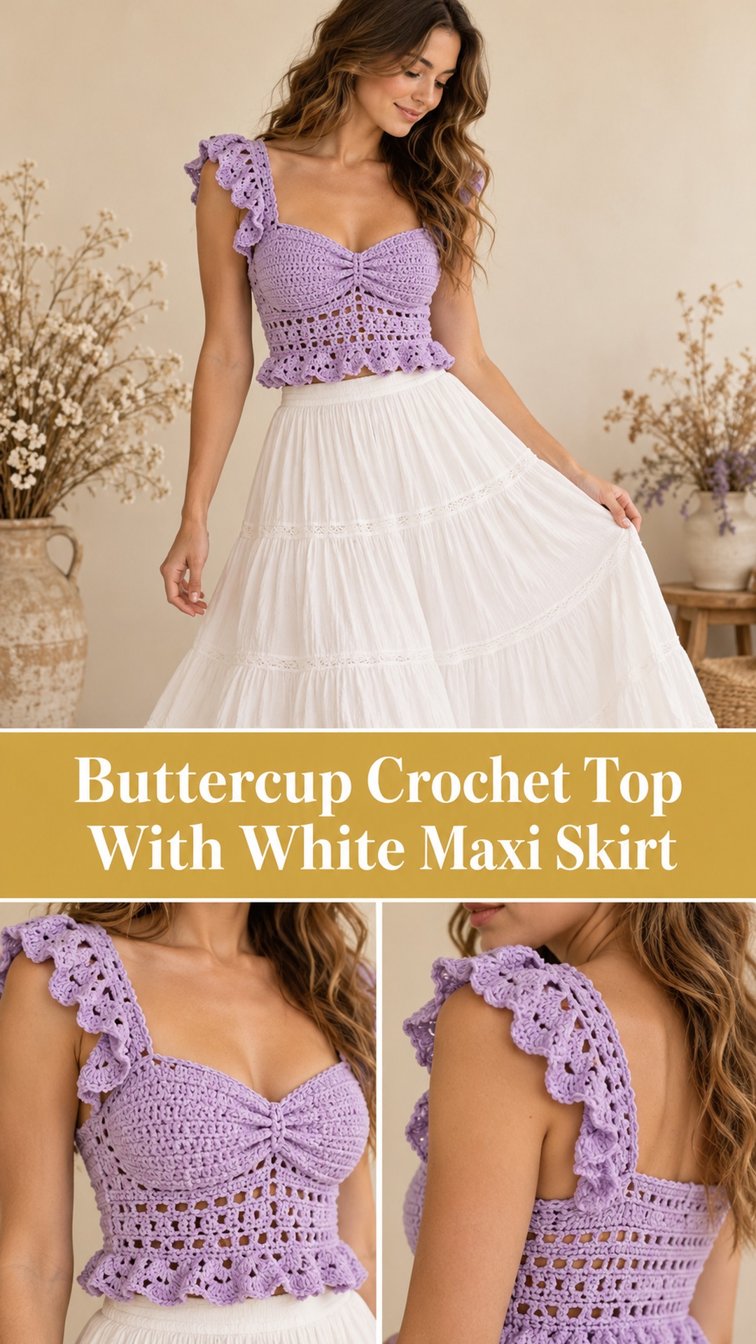 Buttercup Crochet Top With White Maxi Skirt