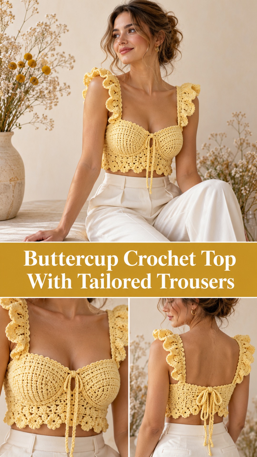Buttercup Crochet Top With Tailored Trousers