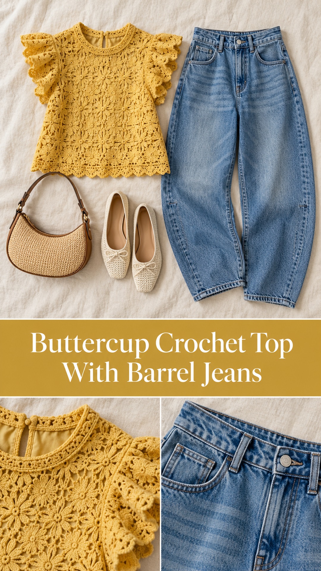 Buttercup Crochet Top With Barrel Jeans