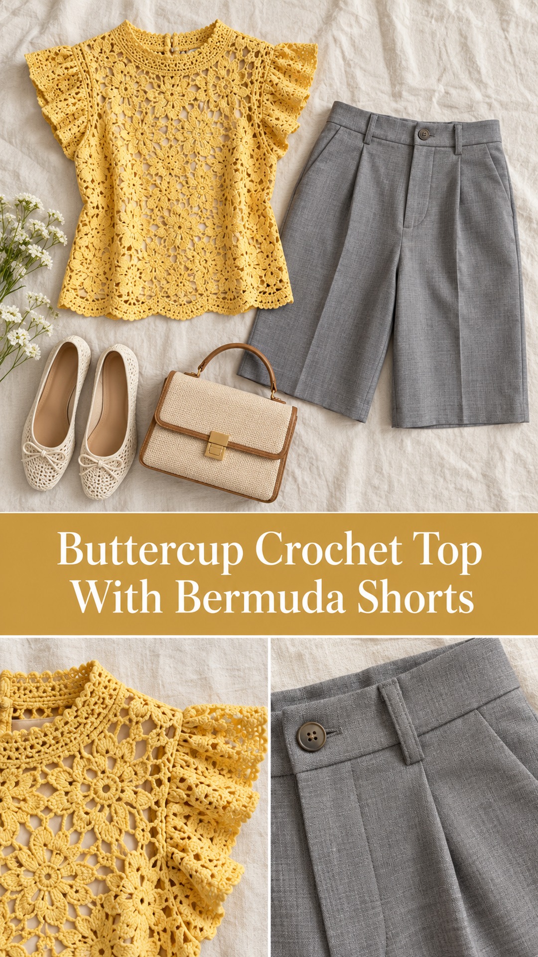 Buttercup Crochet Top With Bermuda Shorts