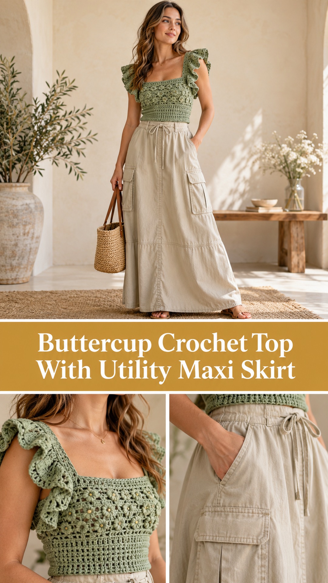 Buttercup Crochet Top With Utility Maxi Skirt