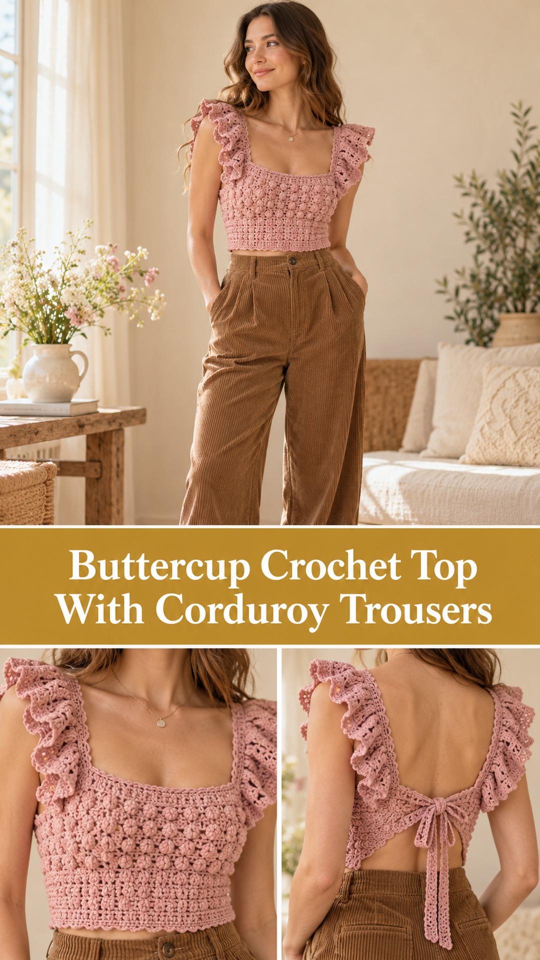 Buttercup Crochet Top With Corduroy Trousers