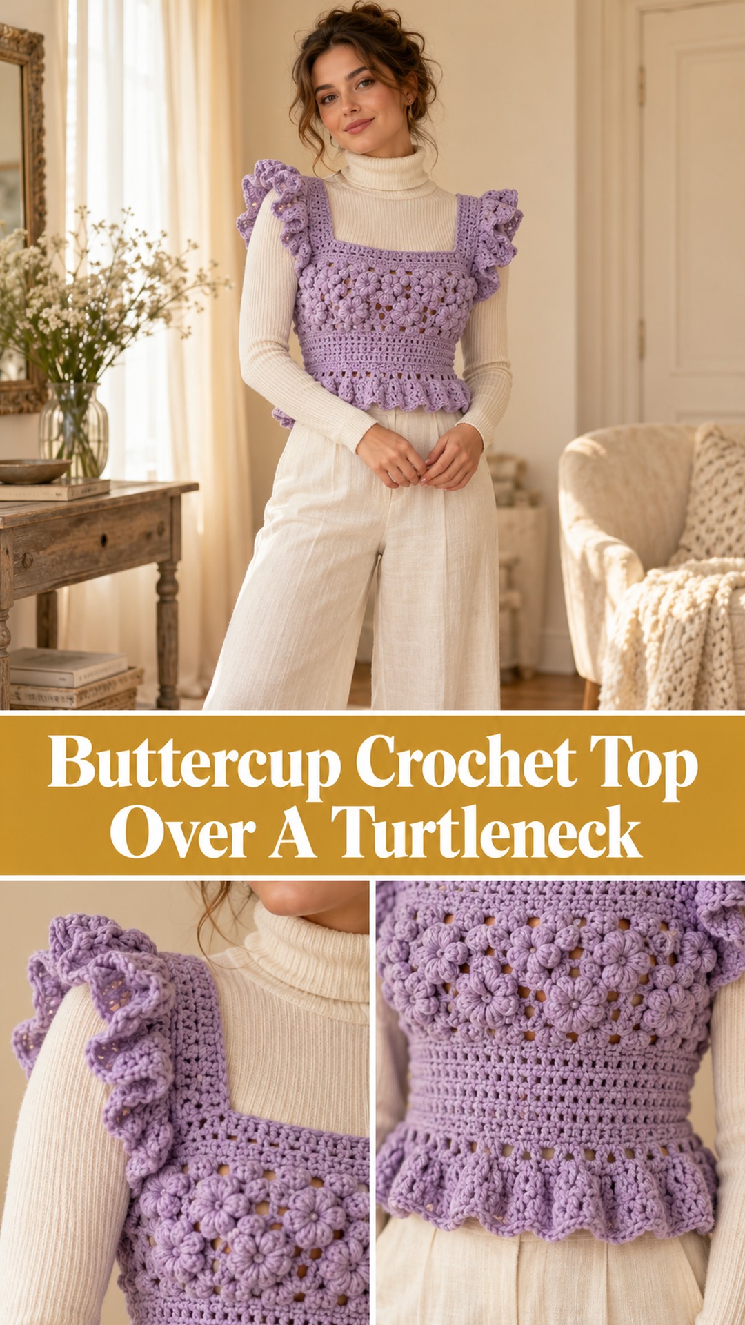 Buttercup Crochet Top Over A Turtleneck