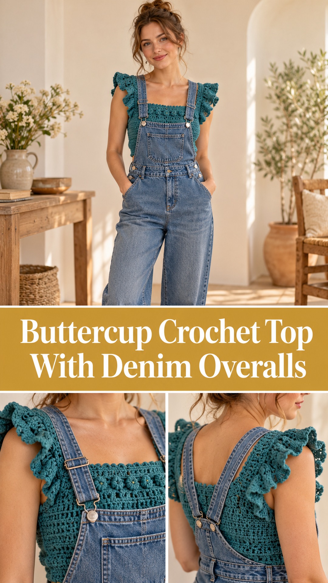 Buttercup Crochet Top With Denim Overalls