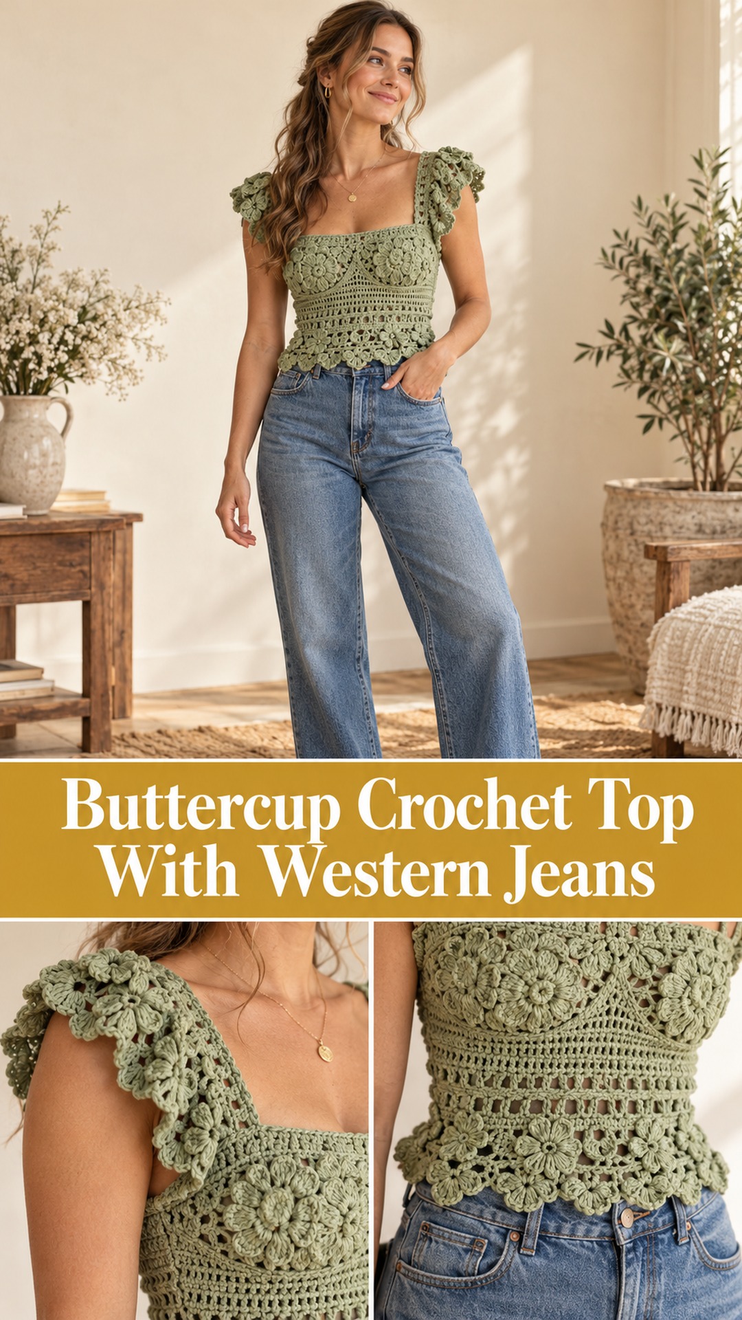 Buttercup Crochet Top With Western Jeans