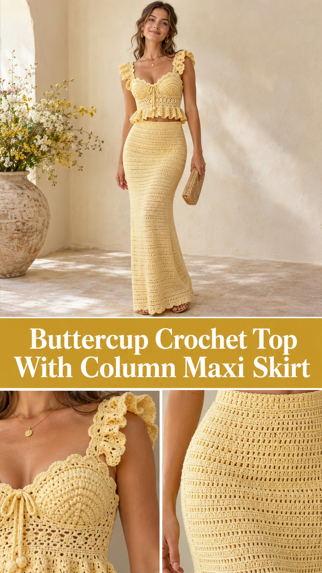 Buttercup Crochet Top With Column Maxi Skirt