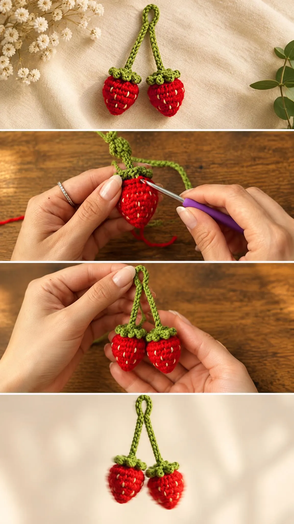 Crochet Mini Strawberry Charms: A Cute and Playful Handmade Accessory